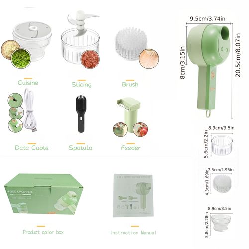 Kitchen Goods Electric Vegetable Cutter Set - 4 in 1 Portable, Rechargeable, Wireless Food Processor & Chopper Machine for Pepper, Garlic, Onion, Celery & Meat (Type1)
