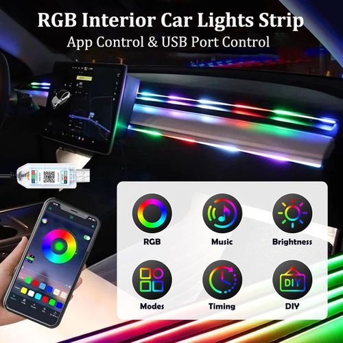 Automotive RGB LED Acrylic Ambient Lighting – USB-Powered, No-Installation Required, Dynamic Flowing Light for Center Console Decoration