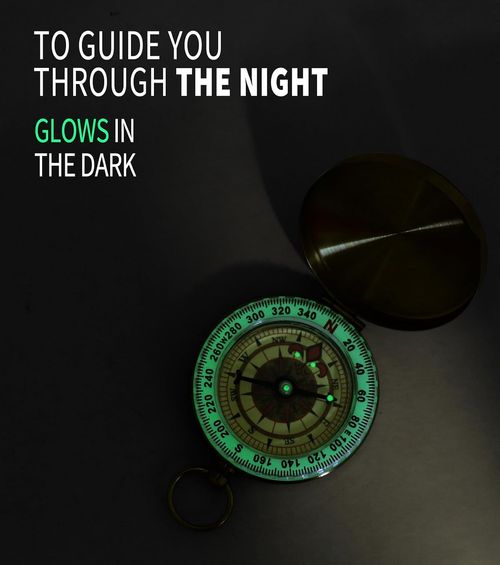 Solid Copper G50 Pocket-Style Compass – Multifunctional Luminous Compass with Flip Cover for Outdoor Hiking