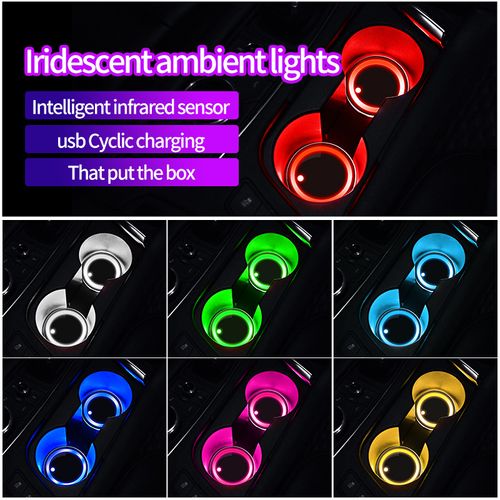 7-Color LED Car Cup Holder Coaster – USB Rechargeable Ambient Mood Light