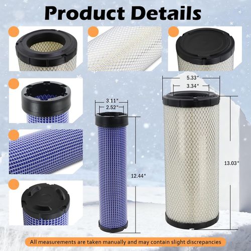 59800-26110 3A111-19130 Air Filter Kit Fit for Kubota Skid Steer Loader SSV65 SSV75 SVL75 SVL75-2 SVL75C SVL75C-2 Replaces  P827653 P829332