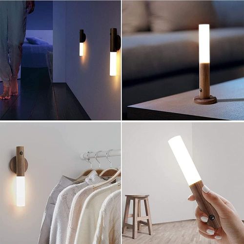 New Motion-Sensor Night Light: Rechargeable Ambient Light with Faux Wood Grain, Magnetic Wall-Mount Design, Ideal for Bedroom Bedside Use