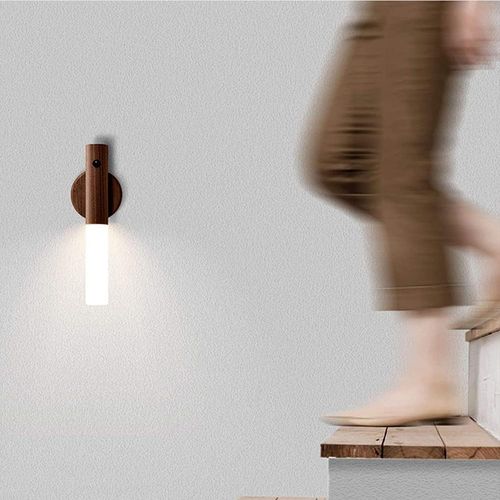 New Motion-Sensor Night Light: Rechargeable Ambient Light with Faux Wood Grain, Magnetic Wall-Mount Design, Ideal for Bedroom Bedside Use
