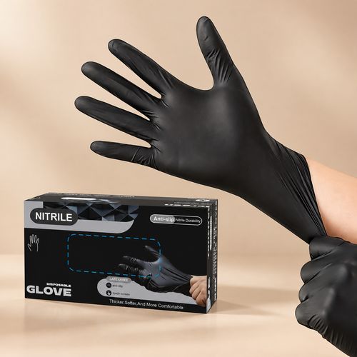 50-Count Black Box: Black, Powder-Free, Food-Grade, Oil-Resistant, Non-Slip, Thickened Nitrile Gloves