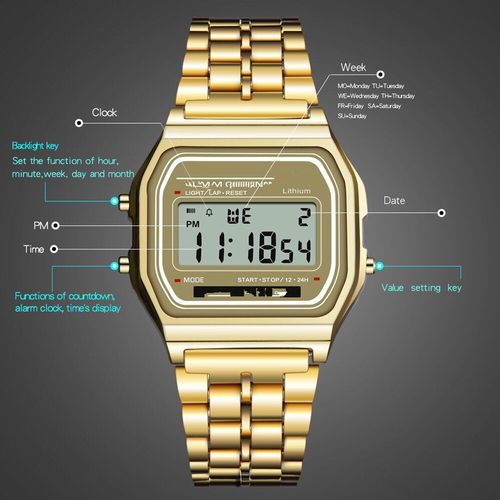 Steel band LED electronic watch ultra-thin gold and silver cold light watch F91W steel band Harajuku style fashion