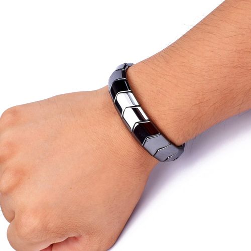 Men's Elastic Hematite Bracelet – Natural Stone Accessory with Square and Diamond Shapes – Single-Strand Yoga Bracelet