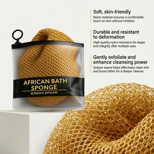African Bath Sponge – Long Exfoliating Mesh Body Scrubber for Shower, Bath & Daily Body Cleansing