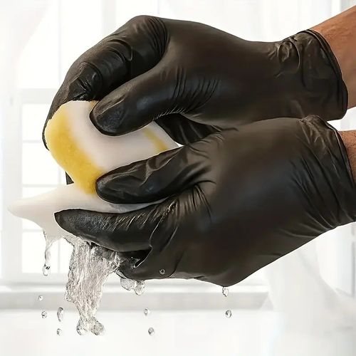 50-Count Black Box: Black, Powder-Free, Food-Grade, Oil-Resistant, Non-Slip, Thickened Nitrile Gloves