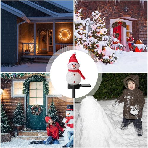 Solar Christmas Snowman Garden Stake Lights, LED Outdoor Christmas Decorations for Garden, Lawn, Yard, Pathway and Patio