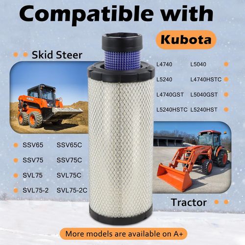 59800-26110 3A111-19130 Air Filter Kit Fit for Kubota Skid Steer Loader SSV65 SSV75 SVL75 SVL75-2 SVL75C SVL75C-2 Replaces  P827653 P829332