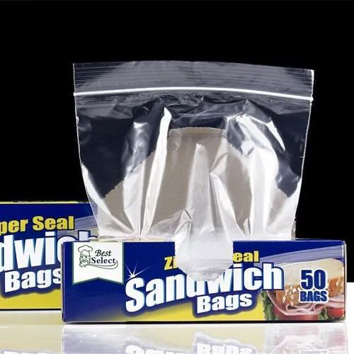 Zipper Seal Sandwich Bags, Resealable Food Storage Bags for Snacks, Sandwiches, Fruits & Everyday Kitchen Storage, 50 Count