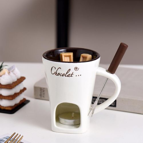Ceramic Christmas Fondue Mug with Fork – For Melting Chocolate, Cheese, Candy, or Butter