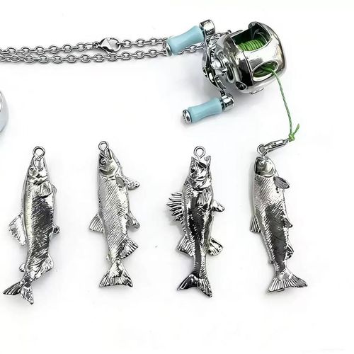Fishing Reel Necklace Rotating Handle Swirling Reel Pendant Keychain Backpack Charm Keychain for Fishermen