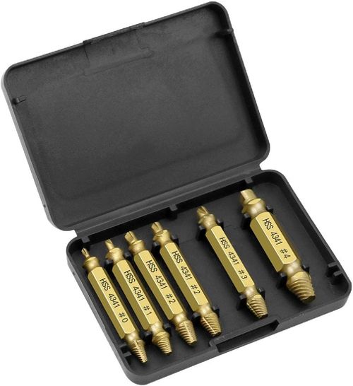 Double-Ended HSS 4341 Screw Extractor Set for Stripped or Damaged Screws (Reverse-Threaded)