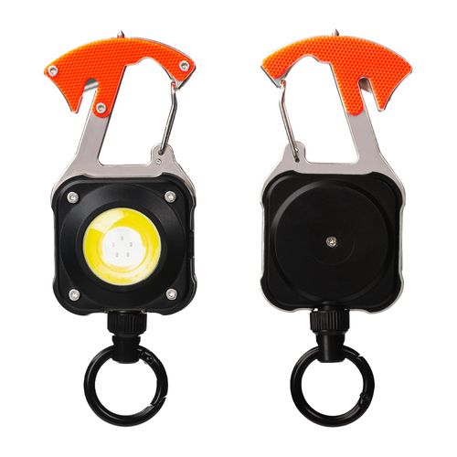 Retractable Keychain Flashlight: High-Intensity Rechargeable Light, Multifunctional Outdoor Tool with Emergency Escape Hammer, Portable LED Strobe Warning Light.
