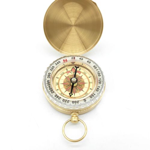 Solid Copper G50 Pocket-Style Compass – Multifunctional Luminous Compass with Flip Cover for Outdoor Hiking
