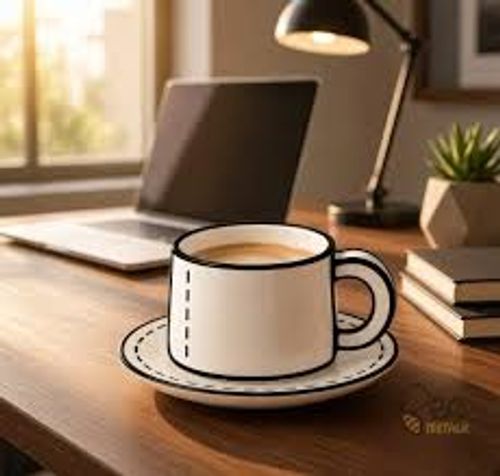 Trendy 2D-style ceramic cup and saucer set – unique anime-inspired mug for home or office coffee use