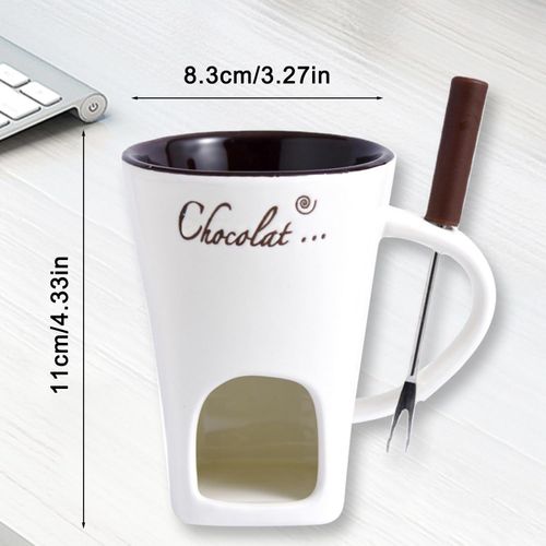 Ceramic Christmas Fondue Mug with Fork – For Melting Chocolate, Cheese, Candy, or Butter