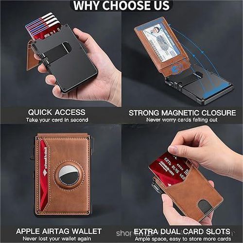 Hot-selling men's wallet, long AirTag card holder, large capacity, flip-top, carbon fiber metal card holder.