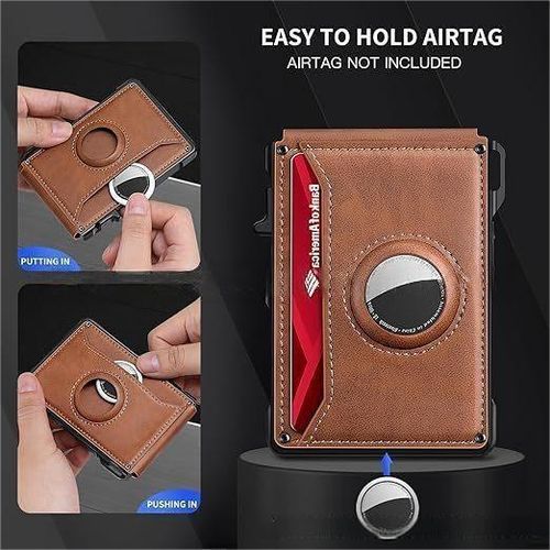 Hot-selling men's wallet, long AirTag card holder, large capacity, flip-top, carbon fiber metal card holder.