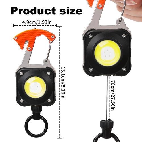Retractable Keychain Flashlight: High-Intensity Rechargeable Light, Multifunctional Outdoor Tool with Emergency Escape Hammer, Portable LED Strobe Warning Light.
