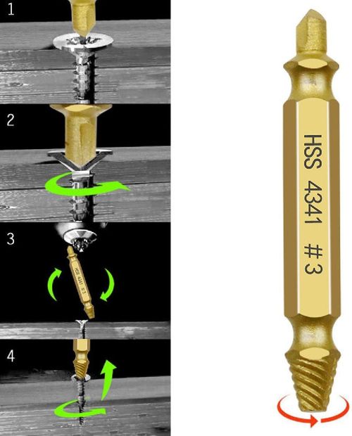 Double-Ended HSS 4341 Screw Extractor Set for Stripped or Damaged Screws (Reverse-Threaded)