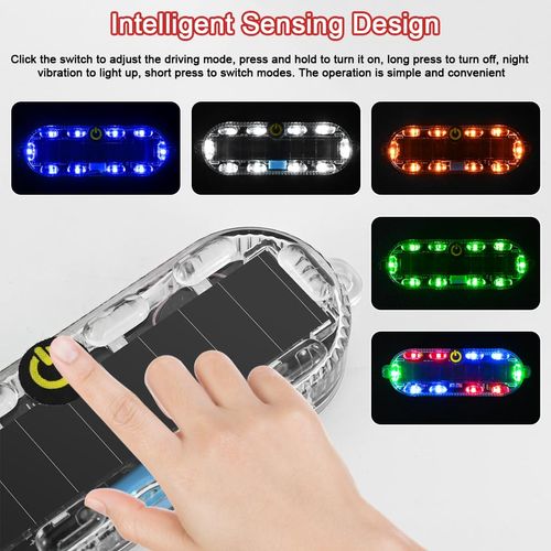 Solar-Powered Multi-Color Strobe Warning Light – Waterproof, High-Brightness Anti-Rear-End Collision Light for Cars and Motorcycles (Night Use)