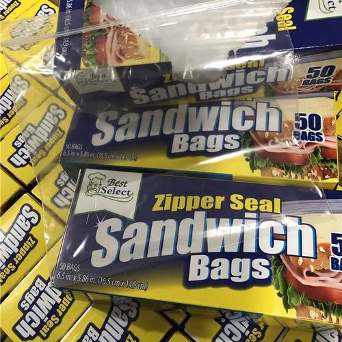 Zipper Seal Sandwich Bags, Resealable Food Storage Bags for Snacks, Sandwiches, Fruits & Everyday Kitchen Storage, 50 Count