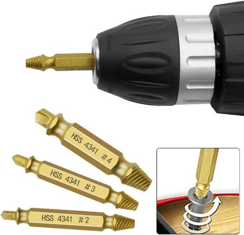 Double-Ended HSS 4341 Screw Extractor Set for Stripped or Damaged Screws (Reverse-Threaded)