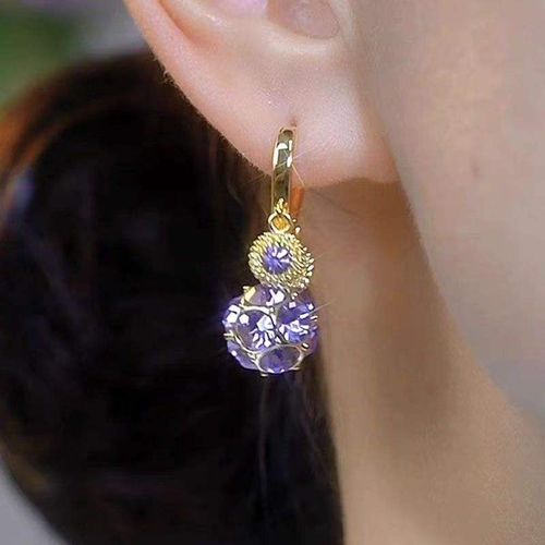 Luxury Style! Purple Crystal Sphere Durian Ear Cuffs