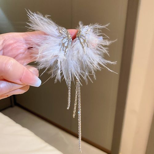 Diamond-encrusted Bow Feather Tassel Earrings