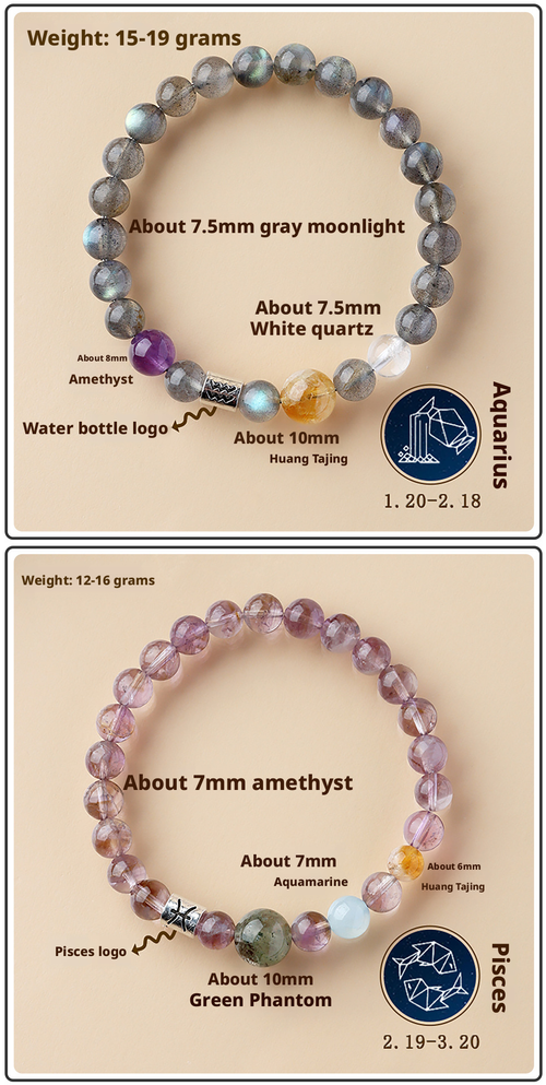 Ancient handmade 12 constellation exclusive fortune natural crystal multi treasure bracelet