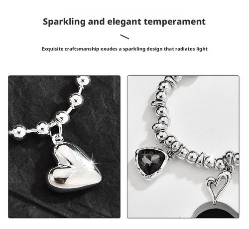 Crystal Crushed Silver Bracelet (Silver) + Heart Beaded Bracelet (Silver) Set
