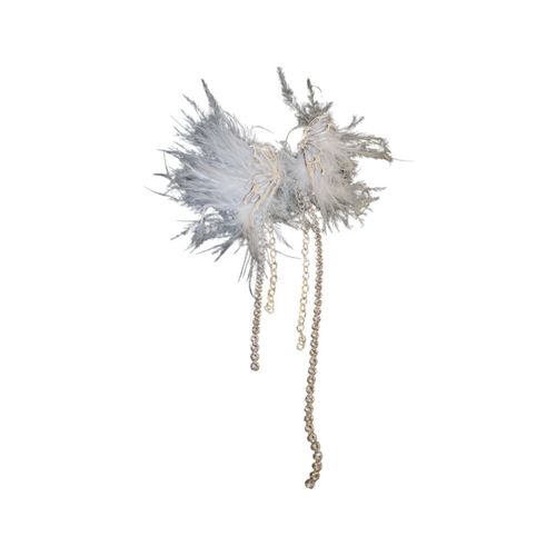 Diamond-encrusted Bow Feather Tassel Earrings
