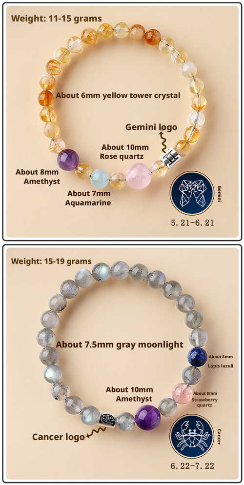 Ancient handmade 12 constellation exclusive fortune natural crystal multi treasure bracelet