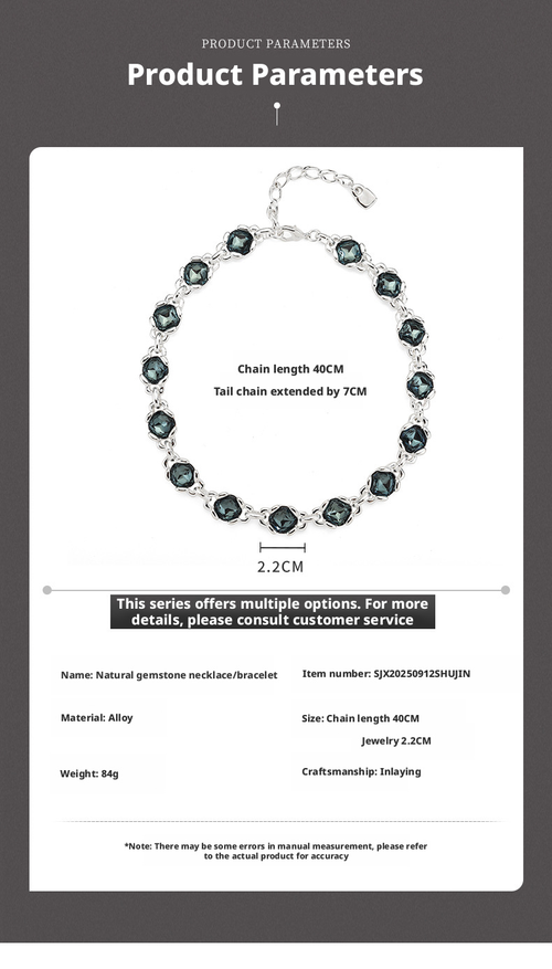 💎 Cool-Toned Smoky Blue Gem Set: Understated Luxury for Your Wrist & Neck