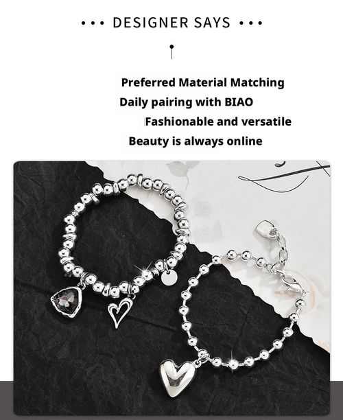 Crystal Crushed Silver Bracelet (Silver) + Heart Beaded Bracelet (Silver) Set