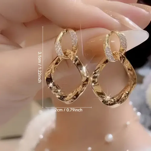 Interlocking Geometric Diamond-shaped Micro-pavé Stud Earrings