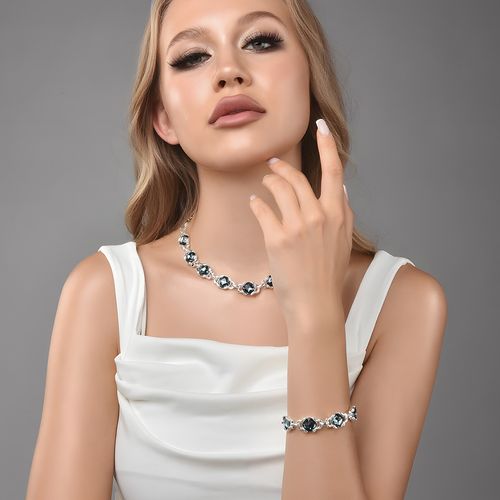 💎 Cool-Toned Smoky Blue Gem Set: Understated Luxury for Your Wrist & Neck