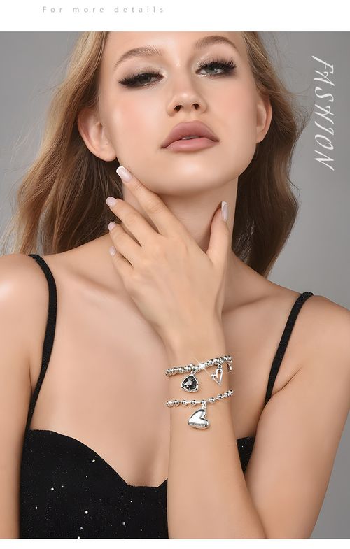 Crystal Crushed Silver Bracelet (Silver) + Heart Beaded Bracelet (Silver) Set