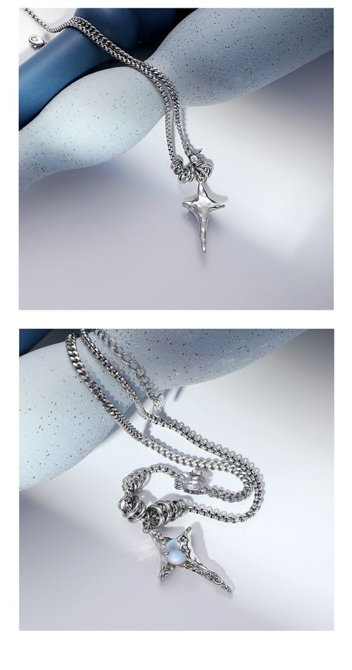 Vintage Silver Iridescent Gem Star Pendant Necklace