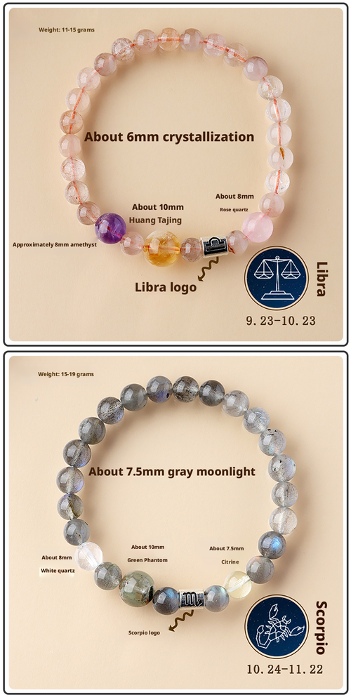 Ancient handmade 12 constellation exclusive fortune natural crystal multi treasure bracelet