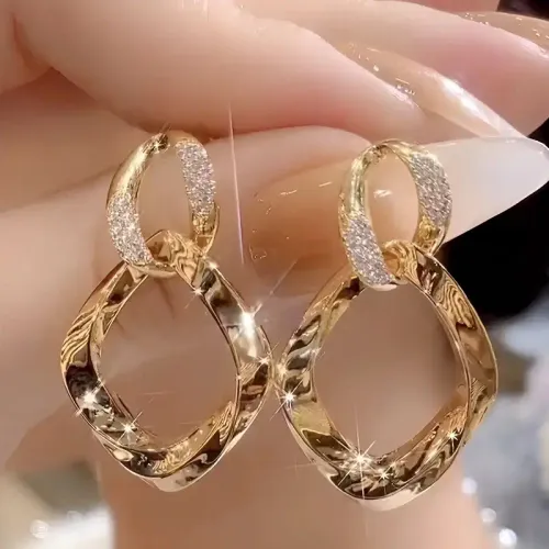 Interlocking Geometric Diamond-shaped Micro-pavé Stud Earrings