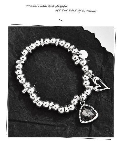 Crystal Crushed Silver Bracelet (Silver) + Heart Beaded Bracelet (Silver) Set