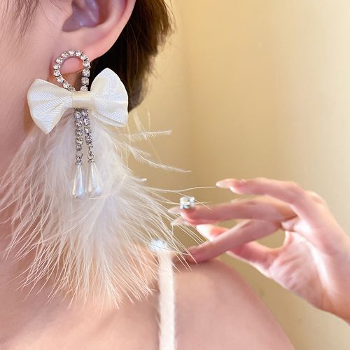 ✨Soft Mist White Bow Feather Earrings | Swing Tenderness by Your Ears!