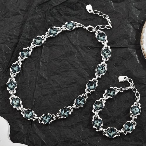 💎 Cool-Toned Smoky Blue Gem Set: Understated Luxury for Your Wrist & Neck