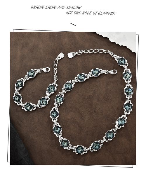 💎 Cool-Toned Smoky Blue Gem Set: Understated Luxury for Your Wrist & Neck