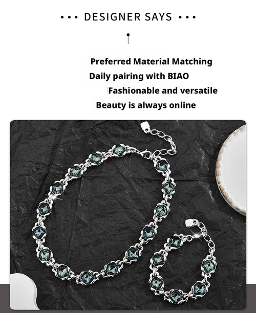 💎 Cool-Toned Smoky Blue Gem Set: Understated Luxury for Your Wrist & Neck