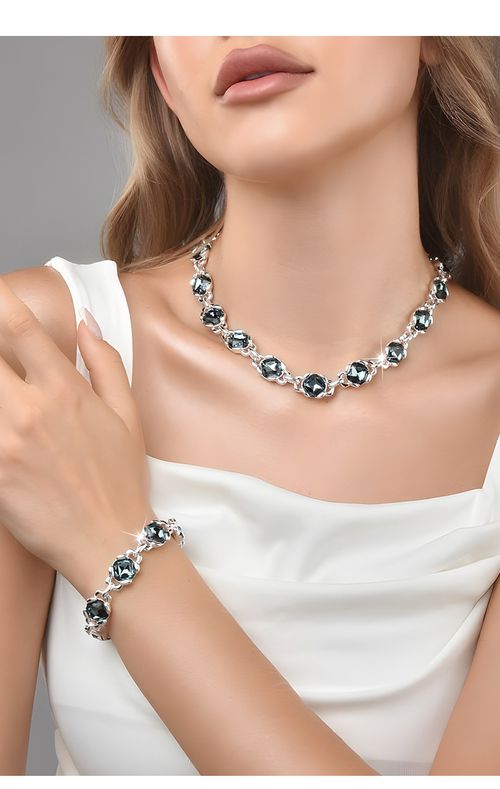 💎 Cool-Toned Smoky Blue Gem Set: Understated Luxury for Your Wrist & Neck