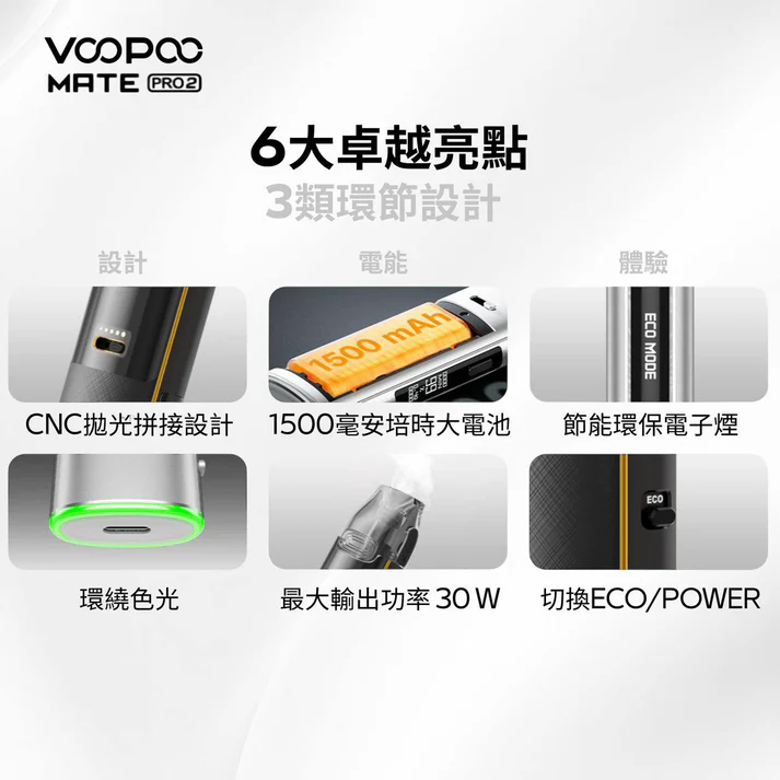 正版VMATE PRO2 主機套裝30W 升級版空煙彈替換倉 1500mAh 30W 電子煙 大小煙